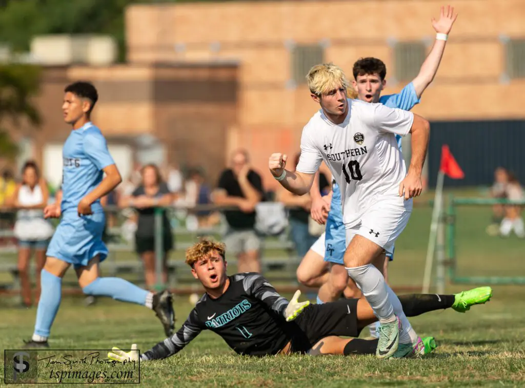 Southern senior Aidan Donnelly reacts to scoring a goal at Freehold Township. (Photo: Tom Smith | tspimages.com)