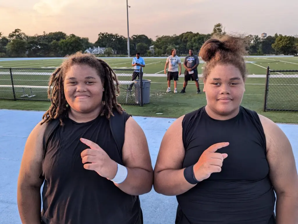 Asbury Park freshmen twins Eniya and Elani Johnson will make Shore Conference history as the first girls to start on the line in a varsity game. (Photo by Scott Stump) 