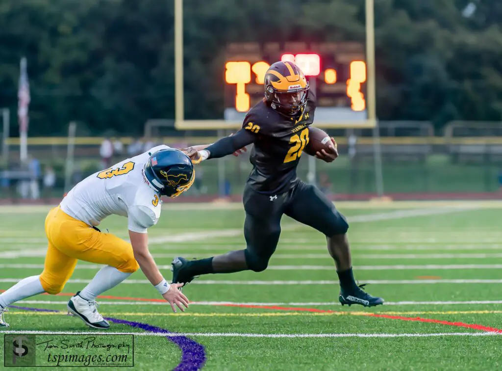 St. John Vianney sophomore running back Abdul Turay scored four touchdowns in a 35-7 win over Marlboro in Week 1. (Photo Credit: Tom Smith | tspsportsimages.com)