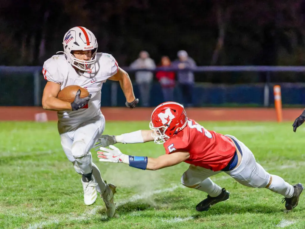 Wall senior running back Mason Adam ran for 67 yards and a touchdown in Wall's 7-6 win over Manalapan. (Bob Badders | rpbphotography.com)