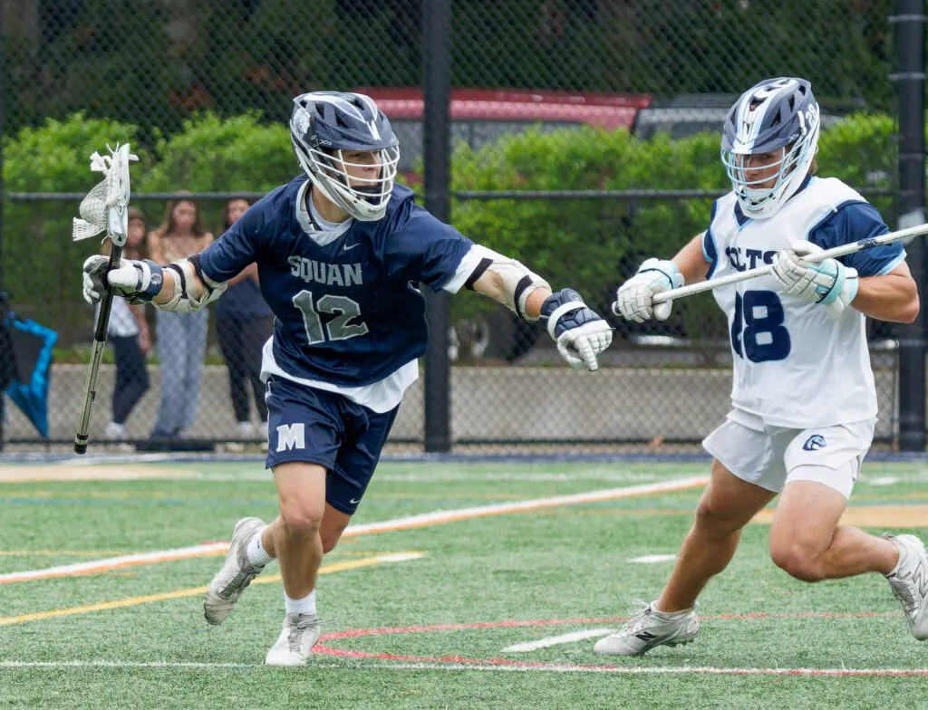 Manasquan senior attackman Brandon Kunz scored twice during the Warriors' 9-7 win over CBA in the Shore Conference Tournament semifinals on May 17, 2025. (Bob Badders | rpbphotography.com)