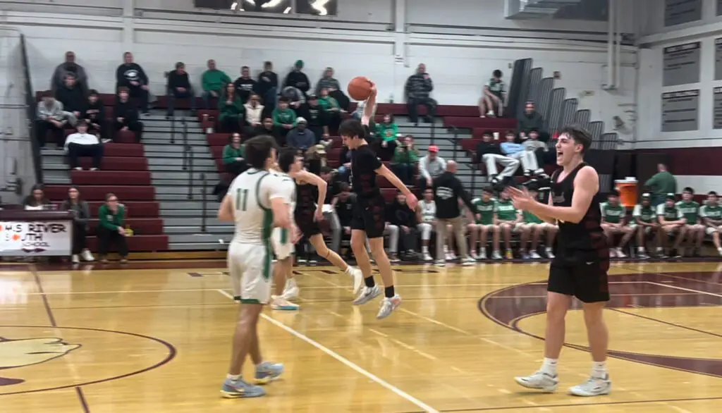 Toms River South senior Jacob Myers winds up to spike the ball in celebration of a win for his team over Mainland in the NJSIAA South Group III quarterfinals. (Image: Matt Manley)