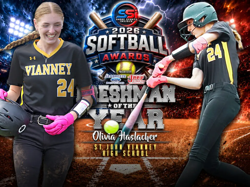 Collage-style poster advertising the 2026 Softball Awards, showing two female high-school players in black uniforms flanking a bold central logo.